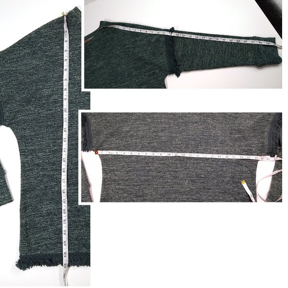 KNOX ROSE Fringed SWEATER Heathered Green French Terry: Oversized XS or Reg M - Picture 12 of 12